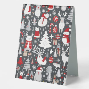 Christmas pattern snowman santa trees grey decor