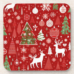 Christmas pattern snowman santa trees grey decor coaster