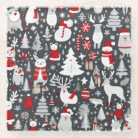 Christmas pattern snowman santa trees grey decor