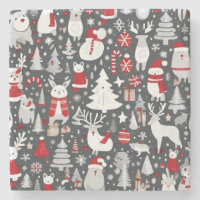 Christmas pattern snowman santa trees grey decor