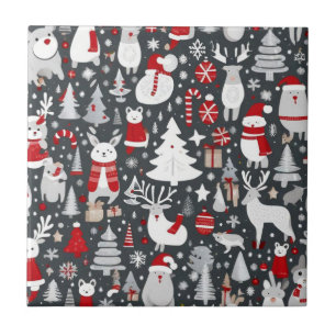 Christmas pattern snowman santa trees grey decor tile