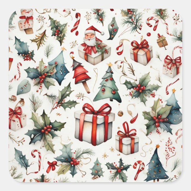 Christmas Pattern Square Sticker (Front)