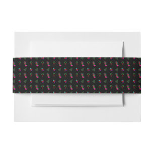 Christmas Pattern Stocking, Tree, Wreath on Black Invitation Belly Band