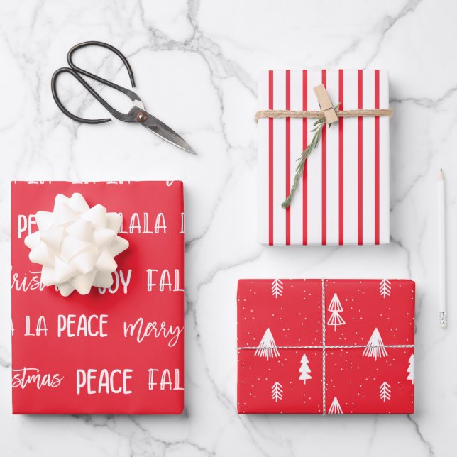 Christmas pattern text Red set Wrapping Paper (Front)