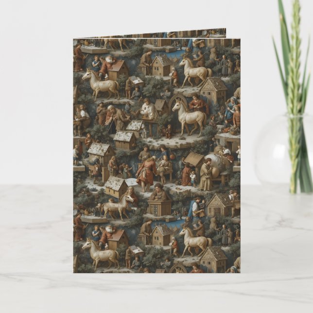 Christmas Pattern Vintage Art Holiday Card (Front)