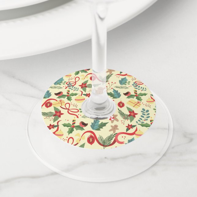 Christmas Pattern Wine Glass Tag (Close Up)