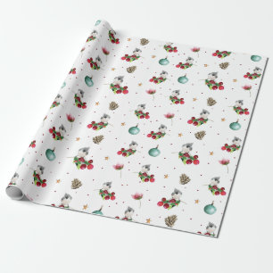 Christmas Pattern Winter Bird Watercolor Wrapping Paper