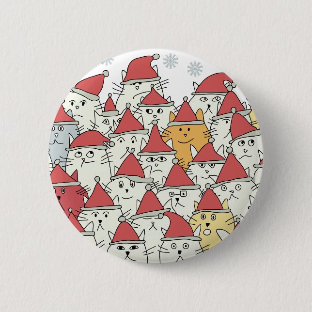 Christmas pattern with a lot of funny cats 6 cm round badge (Front)