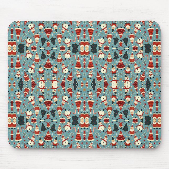 Christmas pattern with blue background mouse mat (Front)