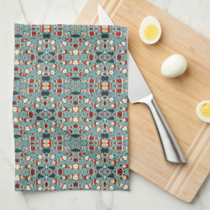 Christmas pattern with blue background tea towel