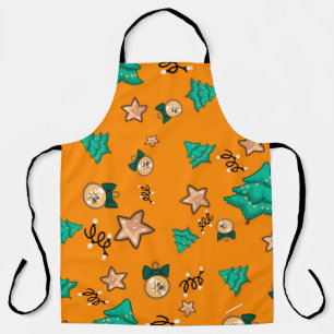 Christmas pattern with candles, Tangerinesbackgrou Apron