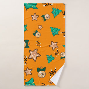 Christmas pattern with candles, Tangerinesbackgrou Bath Towel