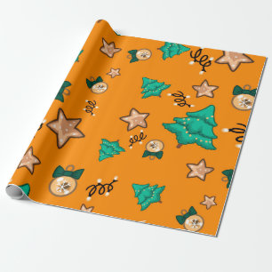 Christmas pattern with candles, Tangerinesbackgrou Wrapping Paper