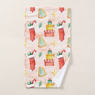Christmas Pattern With Gifts Hand Towel