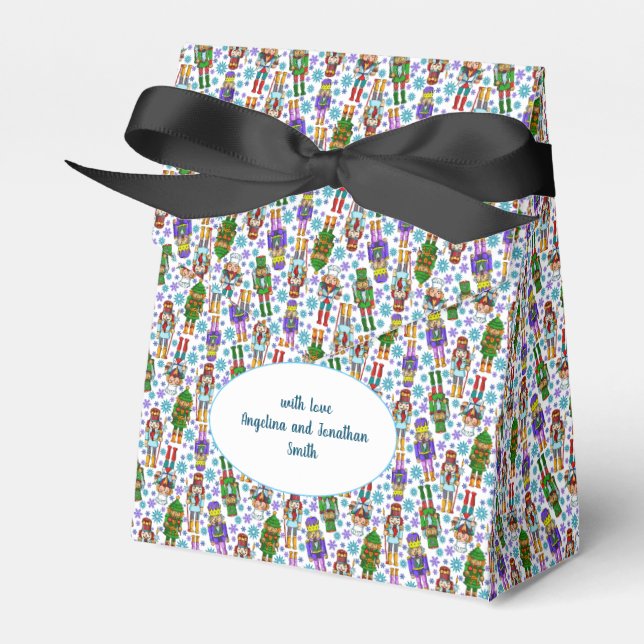 Christmas Pattern With Nutcracker And Snowflakes Favour Box (Front Side)