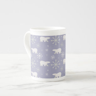 Christmas pattern with polar bears and snowflakes bone china mug