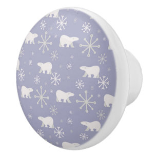Christmas pattern with polar bears and snowflakes ceramic knob