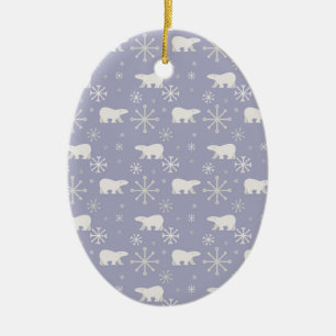 Christmas pattern with polar bears and snowflakes ceramic tree decoration
