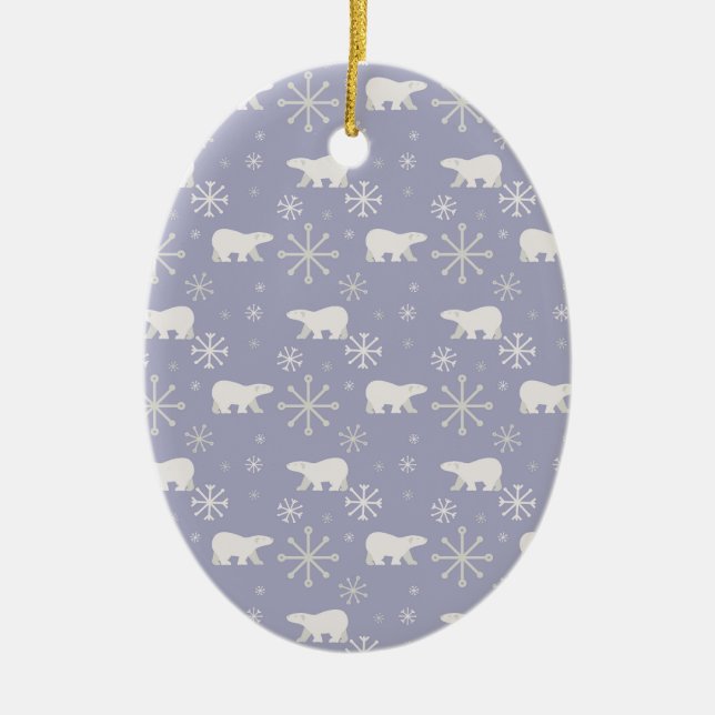 Christmas pattern with polar bears and snowflakes ceramic tree decoration (Front)