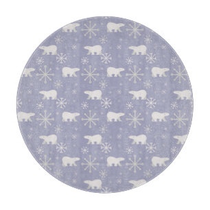 Christmas pattern with polar bears and snowflakes cutting board