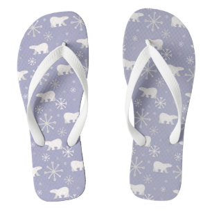 Christmas pattern with polar bears and snowflakes flip flops