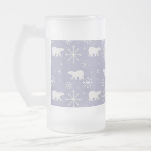 Christmas pattern with polar bears and snowflakes frosted glass beer mug