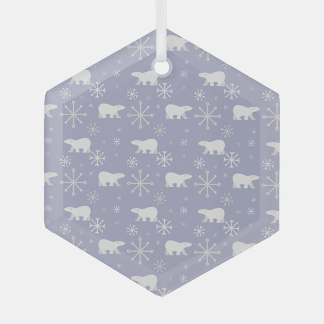 Christmas pattern with polar bears and snowflakes glass tree decoration (Front)