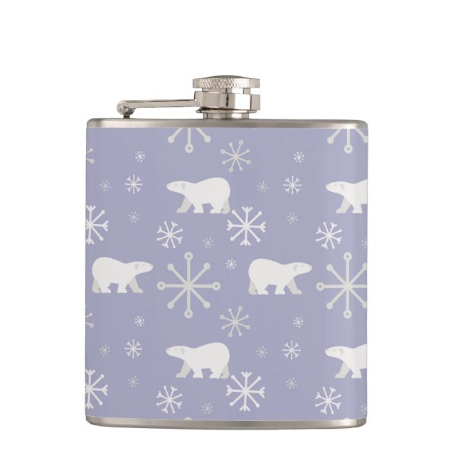 Christmas pattern with polar bears and snowflakes hip flask (Front)