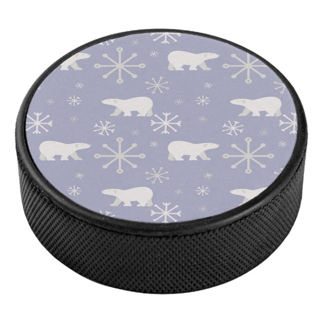 Christmas pattern with polar bears and snowflakes hockey puck (3/4)