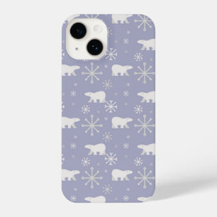Christmas pattern with polar bears and snowflakes iPhone 14 case