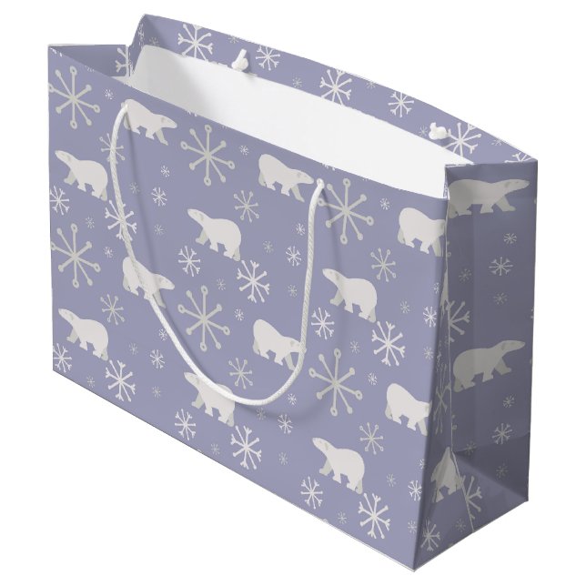 Christmas pattern with polar bears and snowflakes large gift bag (Back Angled)