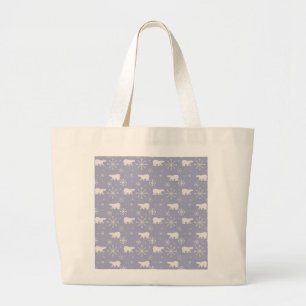 Christmas pattern with polar bears and snowflakes large tote bag