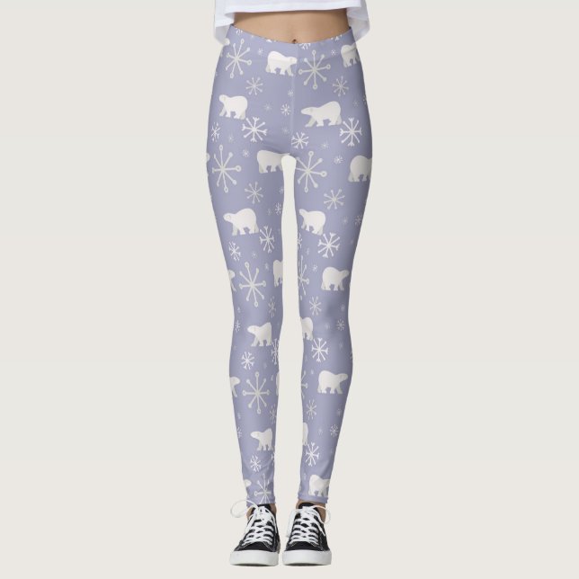 Christmas pattern with polar bears and snowflakes leggings (Front)