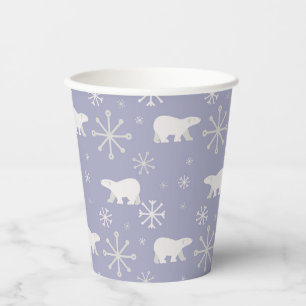 Christmas pattern with polar bears and snowflakes paper cups