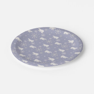 Christmas pattern with polar bears and snowflakes paper plate
