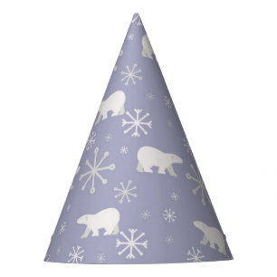 Christmas pattern with polar bears and snowflakes party hat