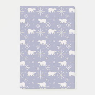 Christmas pattern with polar bears and snowflakes post-it notes