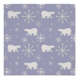 Christmas pattern with polar bears and snowflakes poster