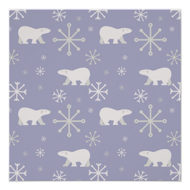 Christmas pattern with polar bears and snowflakes poster (Front)