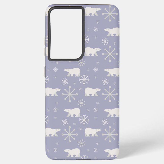 Christmas pattern with polar bears and snowflakes samsung galaxy s21 ultra case (Back)