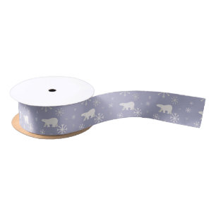 Christmas pattern with polar bears and snowflakes satin ribbon