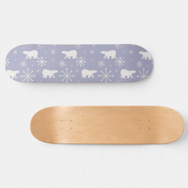 Christmas pattern with polar bears and snowflakes skateboard (Horz)