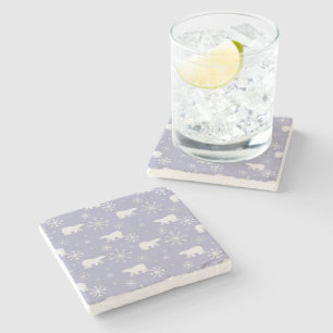 Christmas pattern with polar bears and snowflakes stone coaster