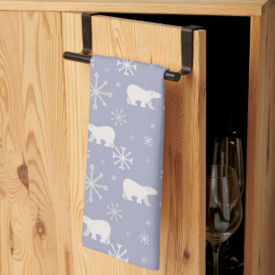 Christmas pattern with polar bears and snowflakes tea towel