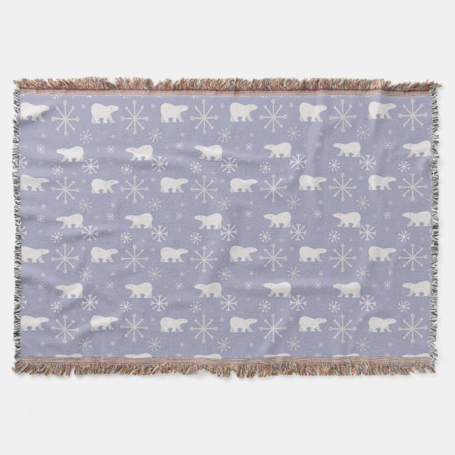 Christmas pattern with polar bears and snowflakes throw blanket (Front)