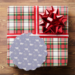 Christmas pattern with polar bears and snowflakes tree decoration card