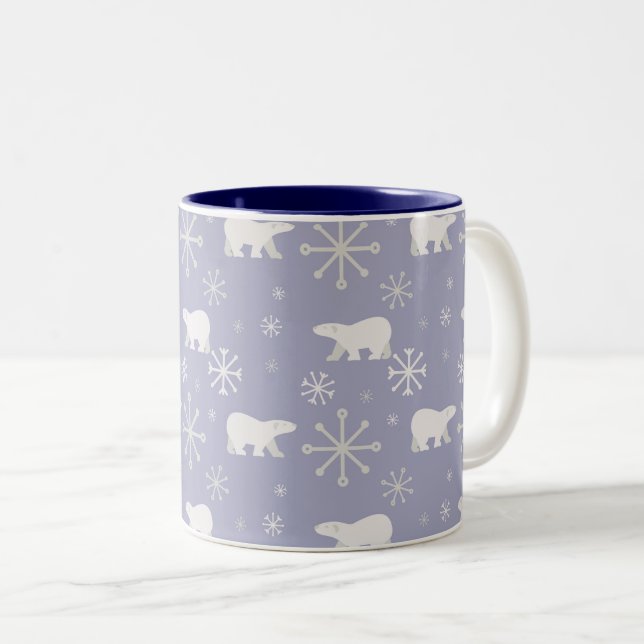 Christmas pattern with polar bears and snowflakes Two-Tone coffee mug (Front Right)