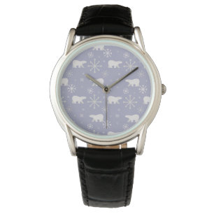 Christmas pattern with polar bears and snowflakes watch
