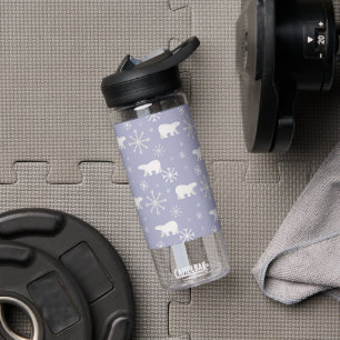 Christmas pattern with polar bears and snowflakes water bottle