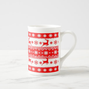 Christmas Pattern with Reindeer and Snowflakes Bone China Mug